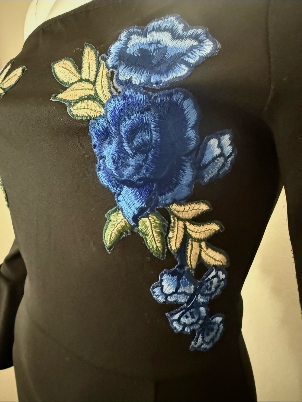 Missguided Black Off Shoulder Dress with Blue Rose Embroidery - Picture 2 of 7